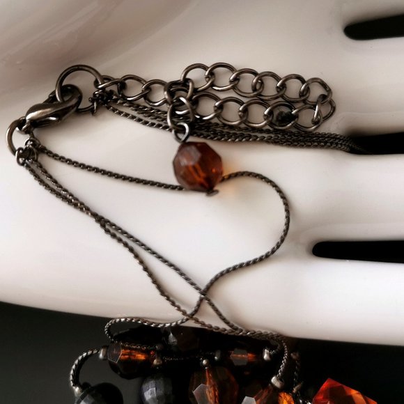 3 Strand Beaded Necklace Amber & Brown Color necklace - Picture 6 of 7